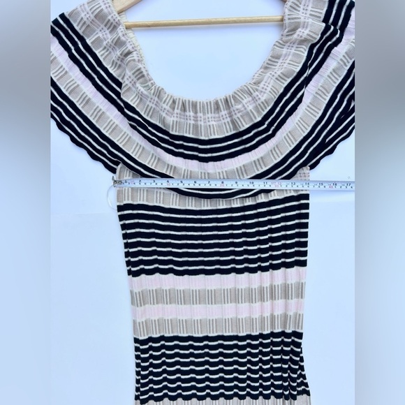 New Free People Womens Off Duty Off-Shoulder Dress, Pink black white stripe knit - Picture 9 of 10